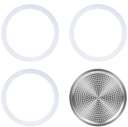 UPOHYEE Moka guarnizione e filtro in alluminio per 3/4 tazze caffettiera a induzione per macchina da caffè universale 3 anelli di tenuta in silicone + 1 filtro