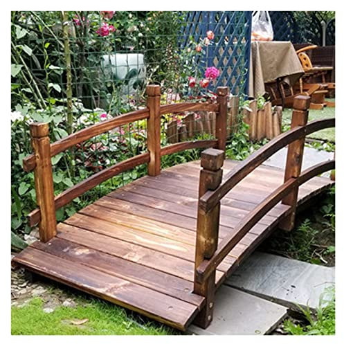 Gartenbrücke aus Holz mit Sicherheitsgeländern für Hinterhofteich, große Fußbrücke für Bäche und Bäche, Bogen-Design (150 x 65 x 50 cm)
