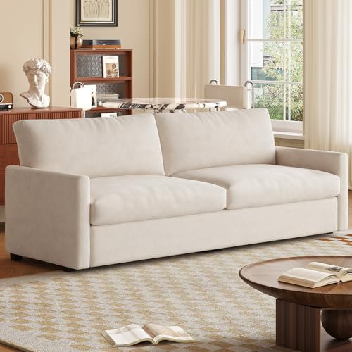 Guyii 190 cm Stoffsofa 3-Sitzer – Modernes Sofa für Wohnzimmer, gerade Couch mit Armlehnen, Bequeme Polstercouch, minimalistisches Design, beige Stoffsofa