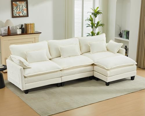 SAMERY Ecksofa Modulares Sofa Couch L Form mit Polsterhocker Big Sofa 3 Sitzer Wohnlandschaft L-Form Eckcouch Schlafsofa Wohnzimmer Schlafzimmer Wohnung MöBel mit 5 Kissen und Doppelten Sitzkissen