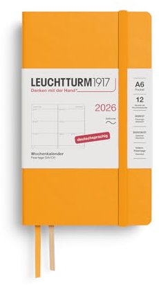 LEUCHTTURM1917 372566 Wochenkalender Pocket (A6) 2026, 12 Monate, Softcover, Rising Sun, Deutsch