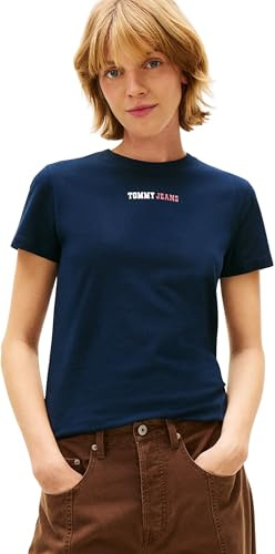 Tommy Jeans Damen T-Shirt Kurzarm Essential Logo mit Rundhalsausschnitt, Blau (Dark Night Navy), 3XL