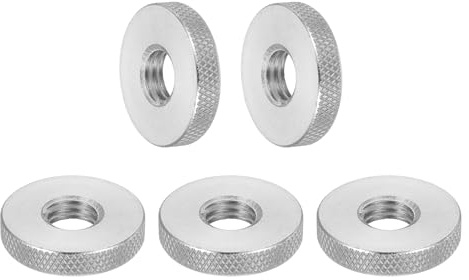sourcing map 5 Pcs M10 Flat Knurled Thumb Nuts, 304 Stainless Steel Flat Head Diamond Knurled Through Hole Lock Adjusting Nuts Fasteners for Electronic, Machine, D25 x H5mm