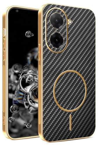YUEQIAN Magnetisches Hülle für Xiaomi Redmi A5 4G, mit Kabellosem Laden Ultradünn Matt Kohlefaser Textur Handyhülle, Weich TPU Silikon Militär Stoßfest Schutzhülle. Schwarz