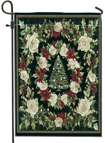 Weihnachtsstern-Gartenflaggen, 30,5 x 45,7 cm, doppelseitig für den Außenbereich, Vintage-Stil, Leinwand, Outdoor-Flaggen, Urlaub, Neujahr, Vorhof, Hinterhof, Rasen-Dekoration