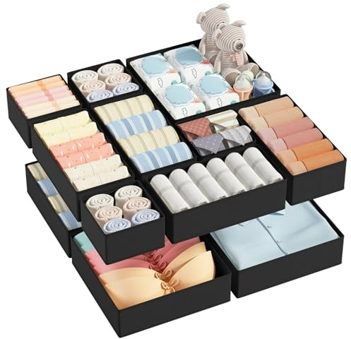 DIMJ Schubladen Ordnungssystem Organizer - Pax Organizer Wickelkommode | 12 Stück Stoff Aufbewahrungsbox Kleiderschrank Schubladen Stapelbar für BabyKleidung, Socken, BHs, Kinderzimmer, Schwarz