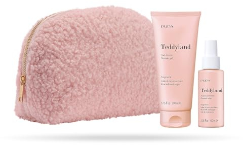 Pupa Gel Doccia e Acqua Profumata al Latte di Riso e Zucchero Linea Teddyland, Idea Regalo - Kit con Pochette Beauty Tessuto Teddy (Latte di Riso e Zucchero, Gel Doccia 200ml, Acqua Profumata 100ml)