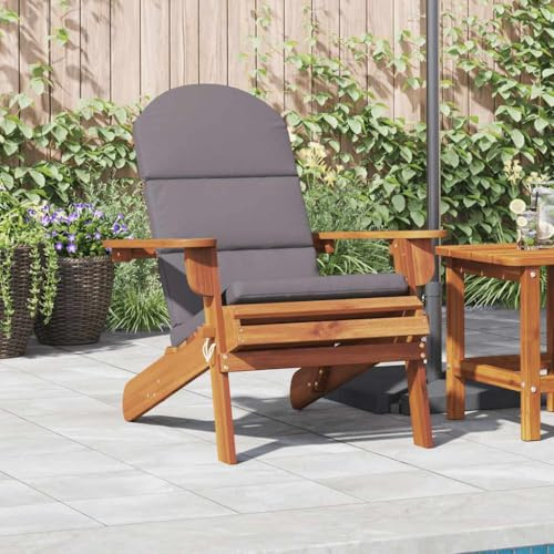 Teenpull Adirondack-Gartenstuhl mit Kissen, Massivholz Akazie, klappbar, 75x84x90 cm, dunkelgrau, für Garten, Terrasse, Balkon, maximale Belastbarkeit 110 kg