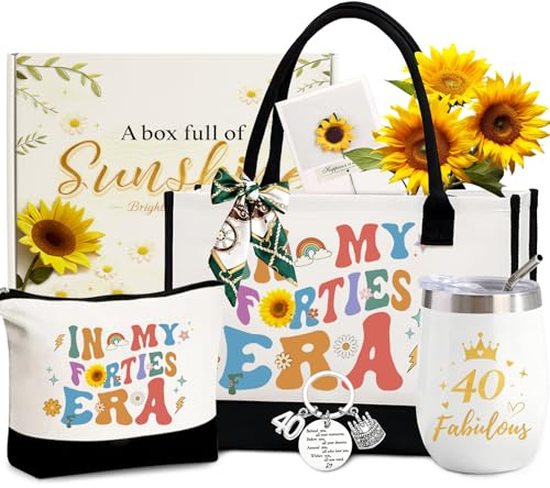 Yogopro 40 Geburtstag Frauen,40. Geburtstagsgeschenke für Mutter Ehefrau Beste Freundin Schwester Kollegin Geschenk,Lustige Geschenkset für Mama Tante:Canvas Einkaufstasche Tragetasche Kosmetiktasche