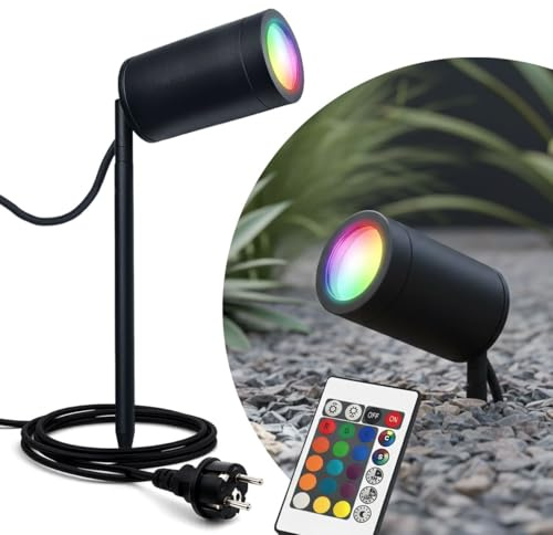 Gartenstrahler mit Erdspieß rund schwarz - LED Leuchtmittel: GU10 5W RGB+CCT