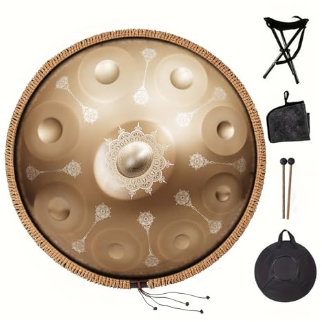 handpan, 432 Hz Handpan Drum, 9 Noten 56 cm Heilung d-Moll,for Professional Performance(Golden)