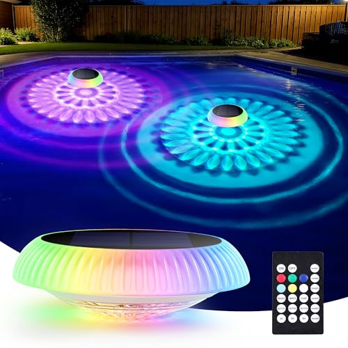 Poolbeleuchtung Außen Solar, RGB LED Solar Schwimmende Pool Licht mit Fernbedienung Unterwasser Teichbeleuchtung Wasserdicht Solarlampen für Whirlpool Schwimmbad Brunnen Teich Badewanne Party Deko