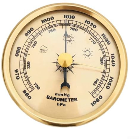 Gold Pointer Barometer, 70mm Mechanical Air Pressure Gauge for Home & Office, Adjustable Aluminum Alloy Aneroid Barometer No Battery Required