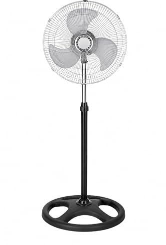 KELVARYS Ventilador de Pie 12 Pulgadas 45W, 3 Velocidades, Oscilación Automática 120°, Altura Regulable, Motor Silencioso para Dormitorio, Oficina y Salón, Cabezal Ajustable, Fácil Montaje(K-01)