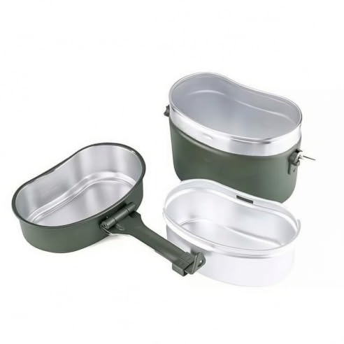 PETSOLA Gamelle Militaire en Aluminium Utilitaire Gamelle avec Couvercle Résistant à la Vaisselle pour Campeurs, Bivouac, Randonnée, Boîte À Lunch Militaire Allemande Vert Armée