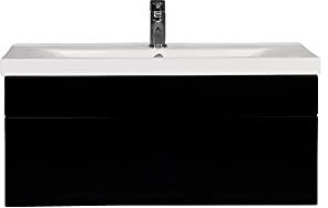 Home Deluxe - Badmöbel-Set - WANGEROOGE schwarz - Small - inkl. Waschbecken und komplettem Zubehör - Breite Waschbecken: ca. 60 cm | Badezimmermöbel Waschtisch Badmöbelset