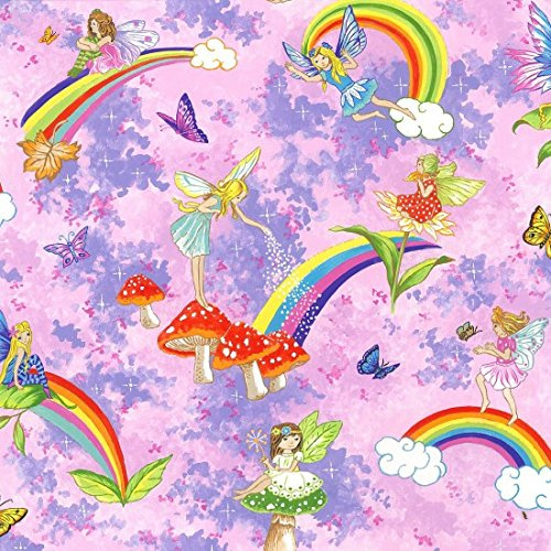 Fat Quarter Pretty Please Rainbow Flower Fairies Cotton Quilting Fabric 55x50cm