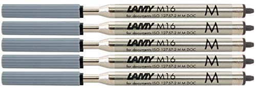 LAMY M16 5er Set Kugelschreiber-Großraummine aus Metall - Original Ersatzmine für alle Lamy Kugelschreiber Modelle - dokumentenecht - Strichbreite Mittel in Tintenfarbe schwarz