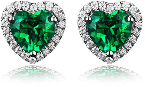 Navachi, orecchini in argento Sterling 925 placcato in oro bianco 18 carati, a forma di cuore con rubino da 4,5 carati e Placcato oro, colore: Green, cod. SIL-9131-2