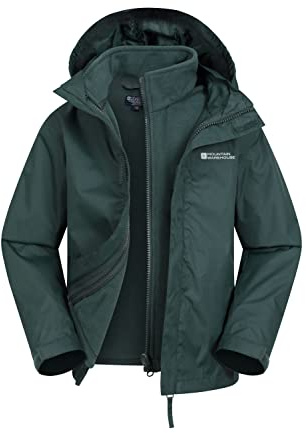 Mountain Warehouse Fell Kids 3 in 1 Jacket - Water-Resistant Triclimate Raincoat, Detachable Inner Coat & Packaway Hood - For Walking, Hiking & Outdoors Khaki Kids Size 5-6 Years