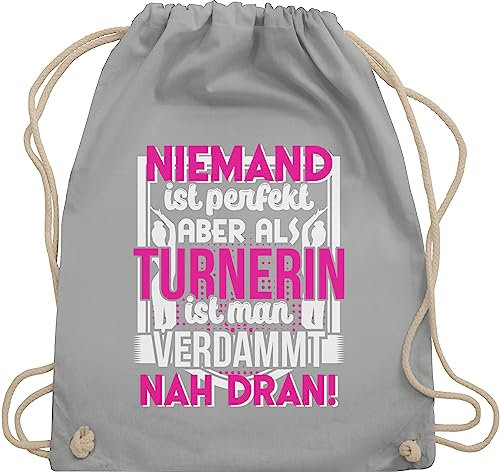Turnbeutel Rucksack - Niemand ist perfekt Turnerin - Unisize - Hellgrau - turnen beutel turnerinnen beuteltasche gymnastics sportbeutel bag kinderturnbeutel rucksäcke bags turn tasche stofftasche