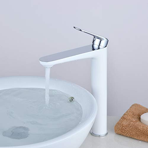 Robinet Salle Bain, Mitigeur pour Lavabo, Blanc & Chromé (Haut)