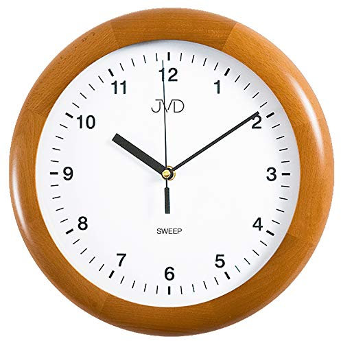 JVD NS2341.41 Wanduhr Quarz analog Holz kirschbaum Farben leise ohne Ticken rund