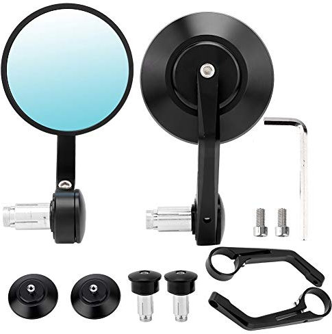 Broco Motorrad Seitenspiegel, 2ST Motorrad-Modified-Runde Rückspiegel Lenkerende Rückansicht Seitenspiegel Schwarz
