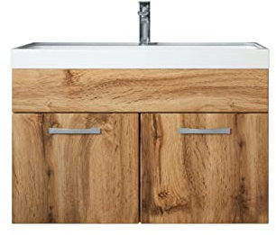 Badezimmer Badmöbel Set Paso 01 80cm Waschbecken Eiche - Unterschrank Schrank Waschbecken Waschtisch