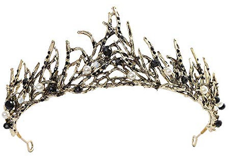 Vintage Krone Prinzessin Haar Krone Tiara Diadem Frauen Schwarze Krone Gothic Barock Königin Krone Haarkrone mit Strass Damen Kopfschmuck für Karneval Kostüme Halloween Party Proms Hochzeit Geburtstag
