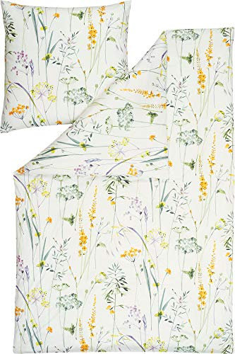 Estella Bettwäsche Melis Interlock-Jersey lindgrün-apricot-wollweiß Größe 1x 135x200 cm + 1x 40x80 cm