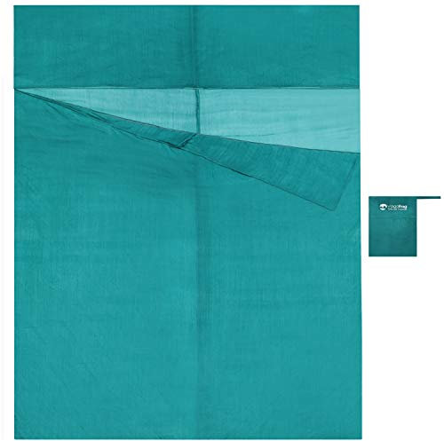 Vagabag Hüttenschlafsack Insektenschutz Seide - für 2 Personen - Reiseschlafsack Ultraleicht - Premium Seidenschlafsack 100% Naturseide (Smaragdgrün, 2 Pers. 170x230 cm)