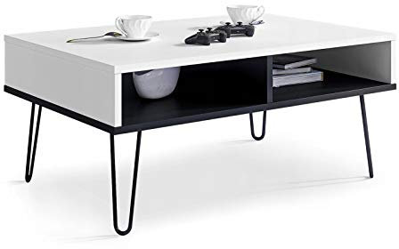 Viosimc Couchtisch Weiss und Schwarz, Kaffeetisch, Modernes Möbelstück, Coffee Table für das Wohnzimmer, Moderner Wohnzimmertisch, Beistelltisch Maße 90x60x40 cm (Weiß – Schwarz)