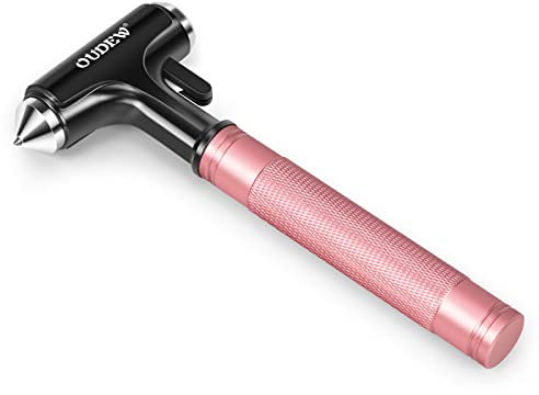 OUDEW Car Safety Hammer, Glass Breaker with Seat Belt Cutter, Automotive Escape Tool, Metal Window Breaker, Emergency Safety Hammer for Car Accidents (Pink)