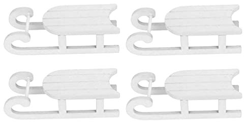Weihnachten Schlitten Deko Holz Schriftzug: 4 Stücke Tischdeko Aufsteller Miniatur Ornamente Weihnachtsschmuck Weiß Holzschlitten Kinder Geschenke Micro Landschaft Dekoration Feengarten Zubehör