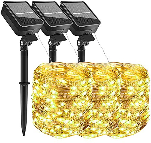 AmmToo [3 Stück Solar Lichterkette Aussen, 10M 100 LED Lichterkette Außen Wasserdicht KupferDraht 8 Modus Solarlichterkette Deko für Garten, Balkon, Terrasse, Tor, Hof, Hochzeit, Party …