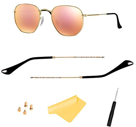 Ersatzbügel für Ray-Ban RB3447 RB3547N RB3548N RB3647N Sonnenbrille Brillen Wechselbügel, mit 4 Schrauben, 1 Schraubendrehe (Gold&schwarz)