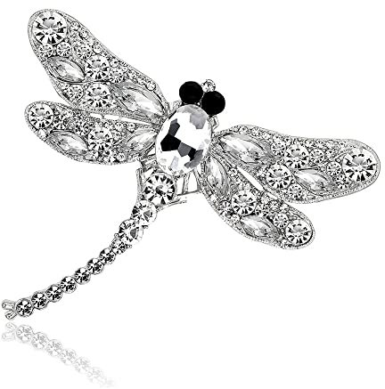 Oenothera Vintage Damen Strass Brosche, Kristall Pin Brosche, Tier Brosche, Libelle Brosche Pin, Eleganten Stil Als Geschenk für Frauen/Für Kleidung Dekoration Oberbekleidung (Silber)