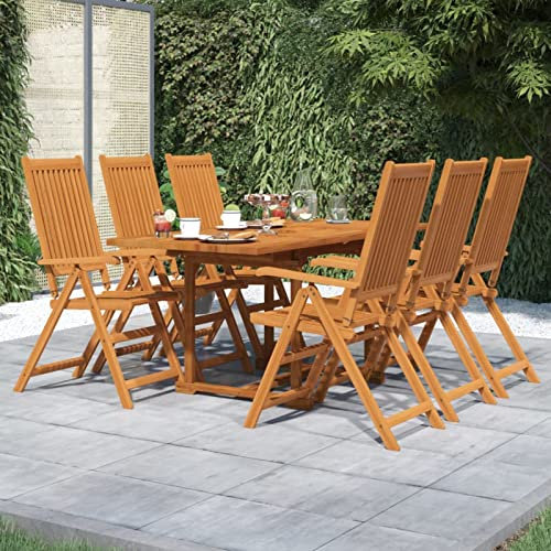 Tidyard Garten Essgruppe 7-TLG.Sitzgruppe Sitzgarnitur Gartengarnitur Gartenmöbel Terassenmöbel Balkongarnitur Gartensitzmöbel Terrassenmöbel Gartenstuhl Ausziehtisch & Klappstuhl,Massivholz Akazie