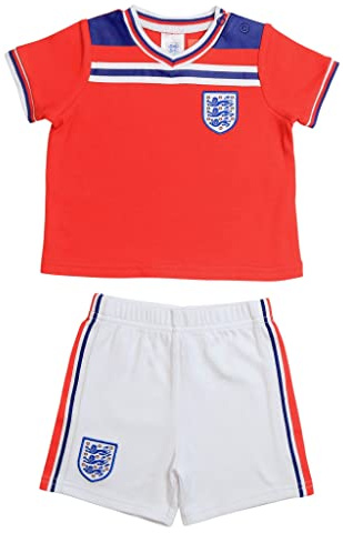 England Football 1982 Retro Away Baby T-Shirt & Shorts Set | 2022 | 6-9 Months Red
