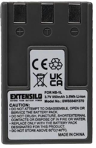 EXTENSILO Akku kompatibel mit Canon PowerShot S200, S230, S100, S410, S500, S300, S400, S110 Kamera (950 mAh, 3,7 V, Li-Ion)