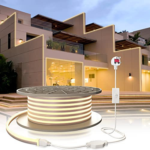 YOODI Neon LED Strip Lights 10M, 220-240V 120LED/M Neutral Light LED Light Strips, IP65 Waterproof Flexible Neon Rope for Kitchen Bedroom Outdoor Indoor Decoration Includes Power Adapter