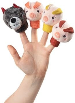 Lilliputiens - Fingerpuppenset Die DREI kleinen Schweinchen - 4 lustige Figuren - Sensorisches und interaktives Spielzeug für Babys - Fingerspielzeug für Frühförderung - Ab 12 Monaten - 83408