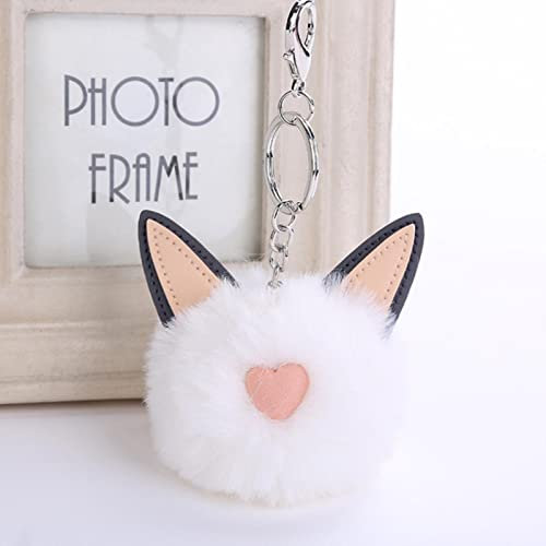 XINGYUANHE 14 Couleurs Moelleux Fourrure Chat Porte-clés Doux Fausse Fourrure Boule Pompon Chat Porte-clés Pompon Voiture Sac breloque Bijoux Pendentif Cadeau