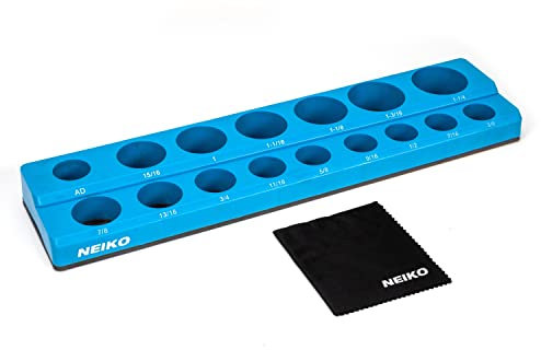 NEIKO 03976A Magnetic Socket Holder, 1/2” Drive, 3/8”- 15/16” SAE, Shallow & Deep Sockets Tray, Standard Socket Set Organizer, Socket Organizers for Toolboxes Trays, Scratch Free Mounting