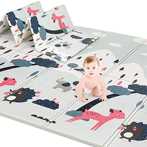 Aiious Krabbelmatte Baby Spielteppich Kinder 200x180 Spielmatte Baby Faltbar Wasserdichter Schaumstoff Kinderzimmer Teppiche, Doppelseitig Nngiftig Baby Spielzeug Große Größe Krabbeldecke für Baby