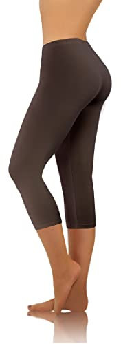 sesto senso Damen Leggings Braun 3/4 Capri Baumwolle Mädchen Fitnesshose Sporthose Bunte Yoga M Brown