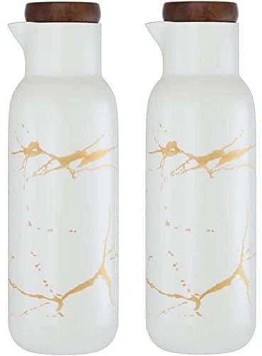 MAGICVOGEL Lot de 2 bouteilles d'huile, de vinaigre, distributeur d'huile d'olive, anti-poussière, en céramique, aspect marbre, 380 ml, distributeur d'huile pour cuisine, barbecue, fête, barbecue,