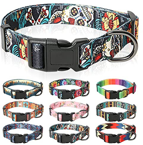 HEELE Hundehalsband, Hunde Halsband für Welpen Kleine Mittlere Große Hunde, Gemustertes Hundehalsbänder Verstellbares, Komfort, Robustem HundeHalsband, Schwarz, XS