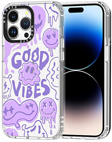 MOSNOVO Case for iPhone 14 Pro Max, [Buffertech 6.6ft Military-Grade Drop Protection] [Anti Peel Off Tech] Clear TPU Bumper Phone Case Cover Design - Good Vibes